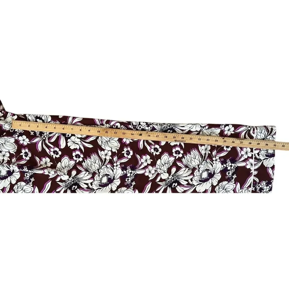 NWT Express Stylist Super High Rise Satin Pleated Wide Leg Maroon Floral Pants 6